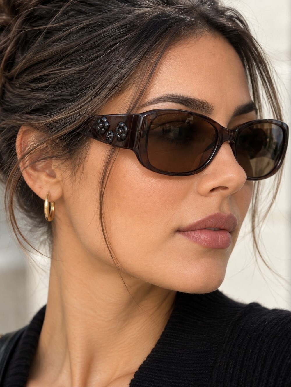 Chanel Dark Brown Camellia Sunglasses